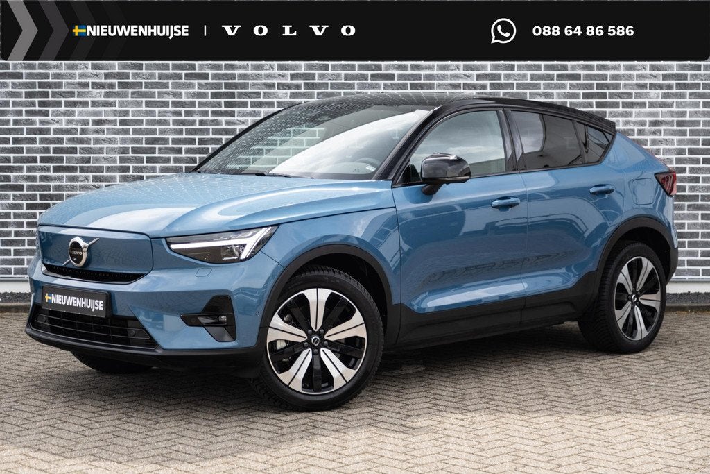 Volvo C40 Recharge Twin Intro Edition 78 kWh | Warmtepomp |, Auto's, 12 maanden, 444 km, Blauw, Leder en Stof