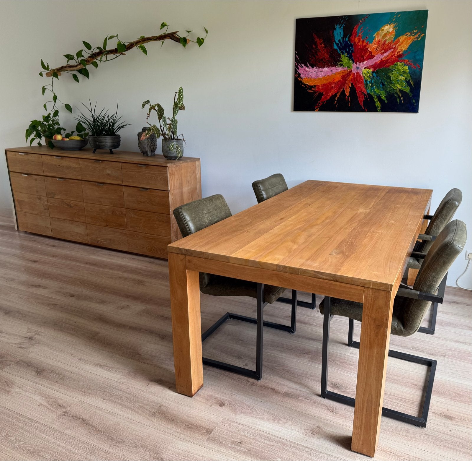 Teak houten eettafel 200x100 - eventueel met stoelen, Huis en Inrichting, Ophalen, Gebruikt, 100 tot 150 cm, Teakhout