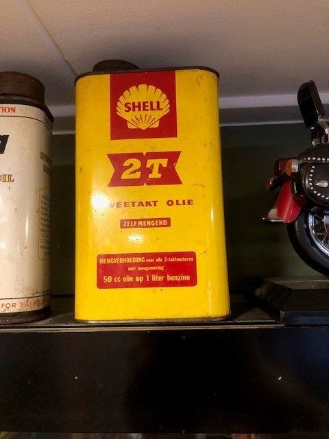 Oude Vintage Shell olie blik 1 liter 2T, Ophalen of Verzenden, Gebruikt, Gebruiksvoorwerp