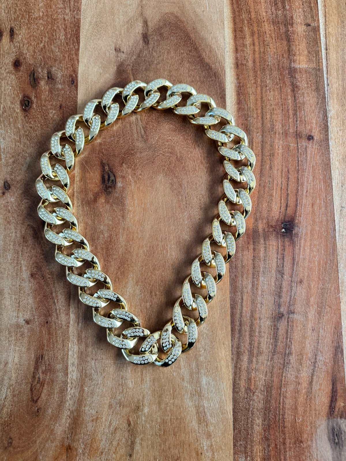 Gouden ketting met strass - Zo goed als nieuw, Overige materialen, Ophalen of Verzenden, Zo goed als nieuw, Goud