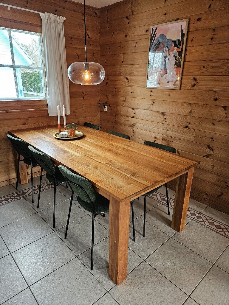 Mooie hardhouten tafel, Ophalen, Gebruikt, Eikenhout, 200 cm of meer
