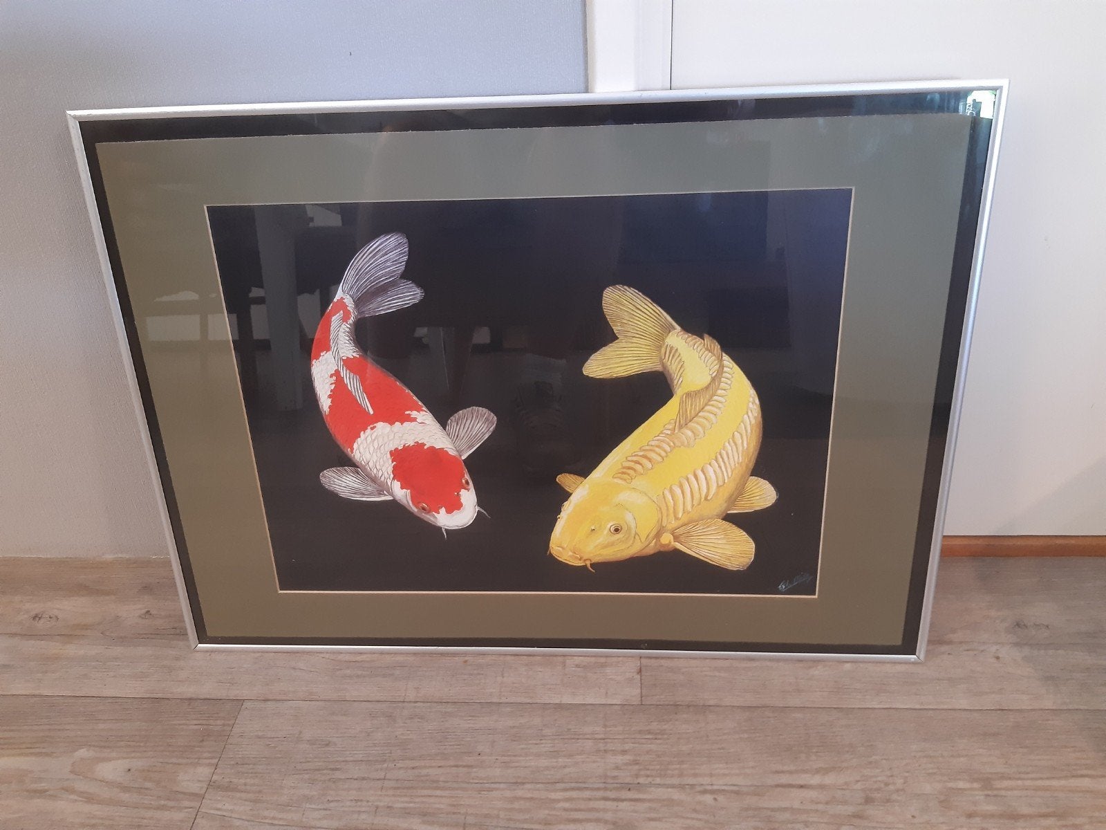 Koi karpers in lijst kunst., Ophalen of Verzenden, Hout, Minder dan 50 cm, Minder dan 50 cm