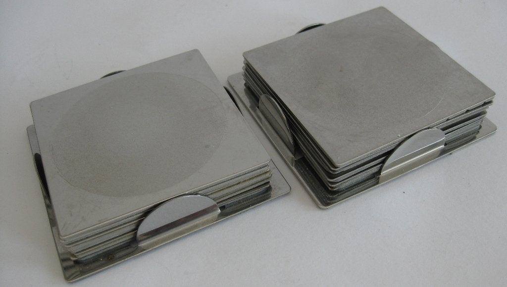 Onderzetters chroom 2 x 6 stuks in houder, Ophalen of Verzenden, Glasonderzetter, Metaal