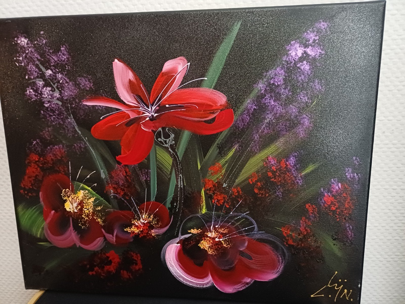 schilderij Lineke Lijn - Gecoat & echtheidscertific, Ophalen, Echtheidscertificaat, Bloemen