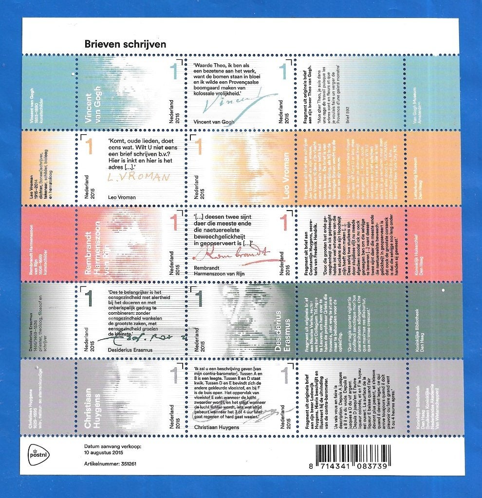 Postzegelvel Brieven Schrijven 2015 - NVPH 3315-3324, Verzenden, Na 1940, Postfris