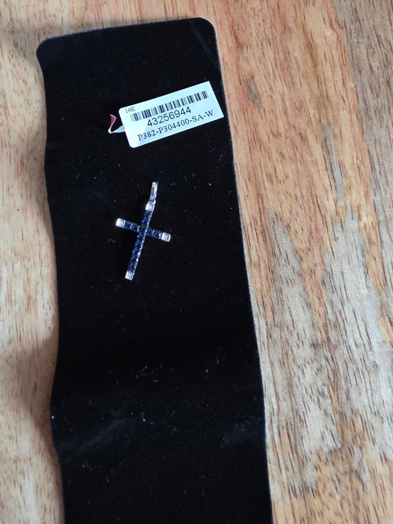14K Gouden Kruis Hanger met Saffieren en Diamanten, Ophalen of Verzenden, Nieuw, Overige onderwerpen, Onbekend