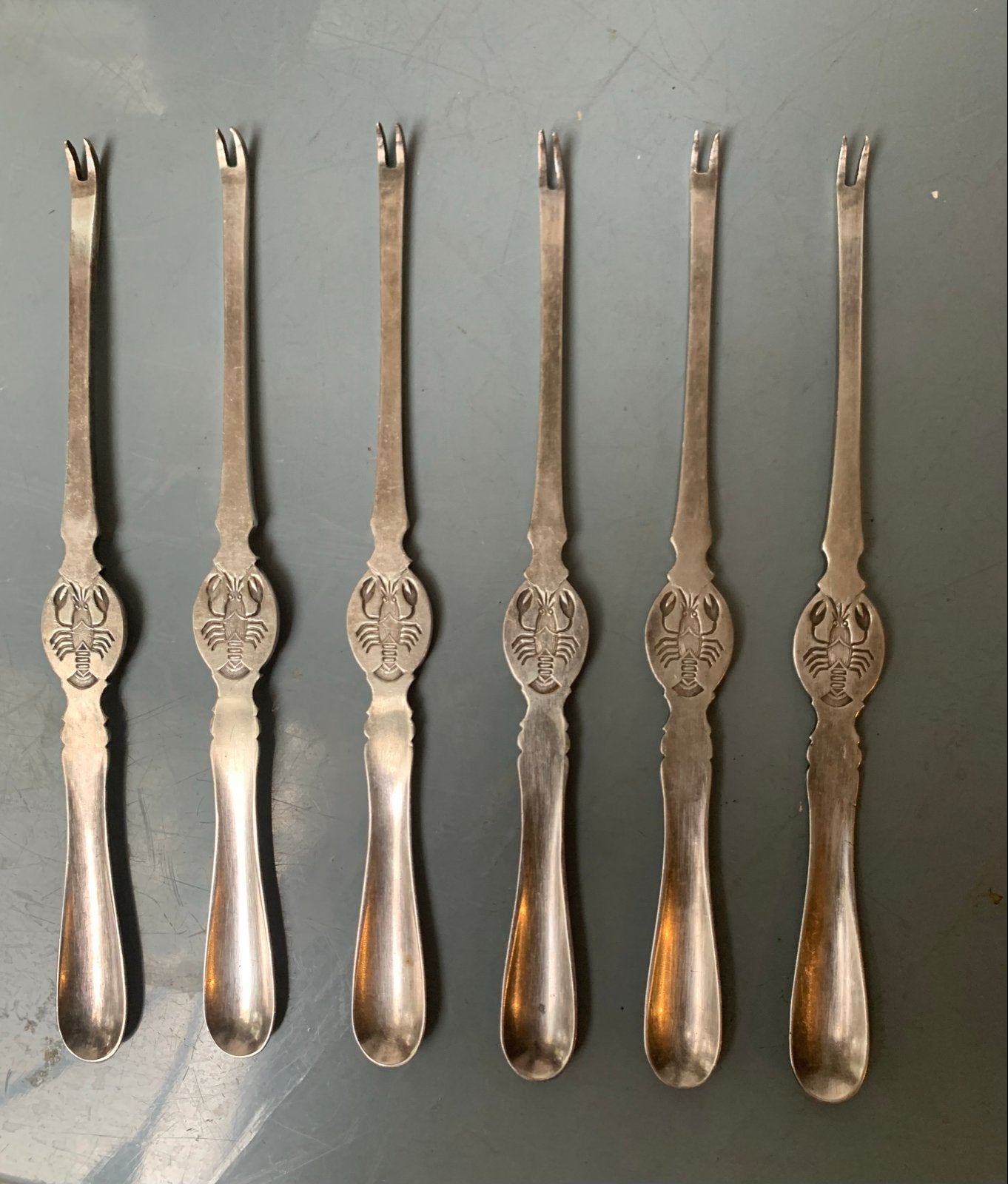 Set van 6 Hollandia Plate zilveren kreeftenprikkers 22cm, Antiek en Kunst, Ophalen of Verzenden