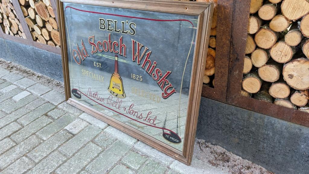 Vintage Bell's Old Scotch Whisky Spiegel - Reclame, Ophalen, Rechthoekig, 50 tot 100 cm, Minder dan 100 cm