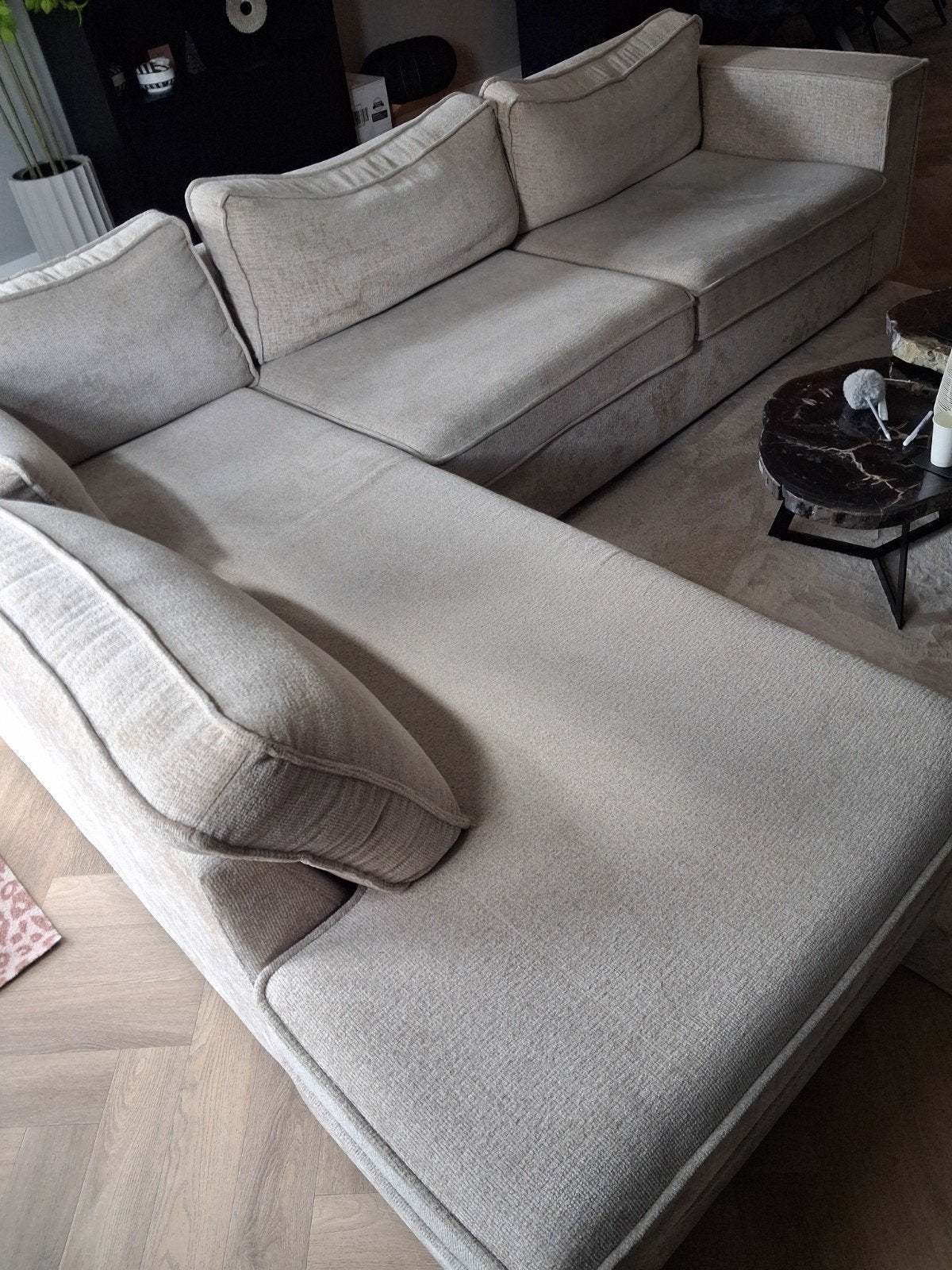 hoekbank beige, Ophalen, Gebruikt, Vierpersoons of meer