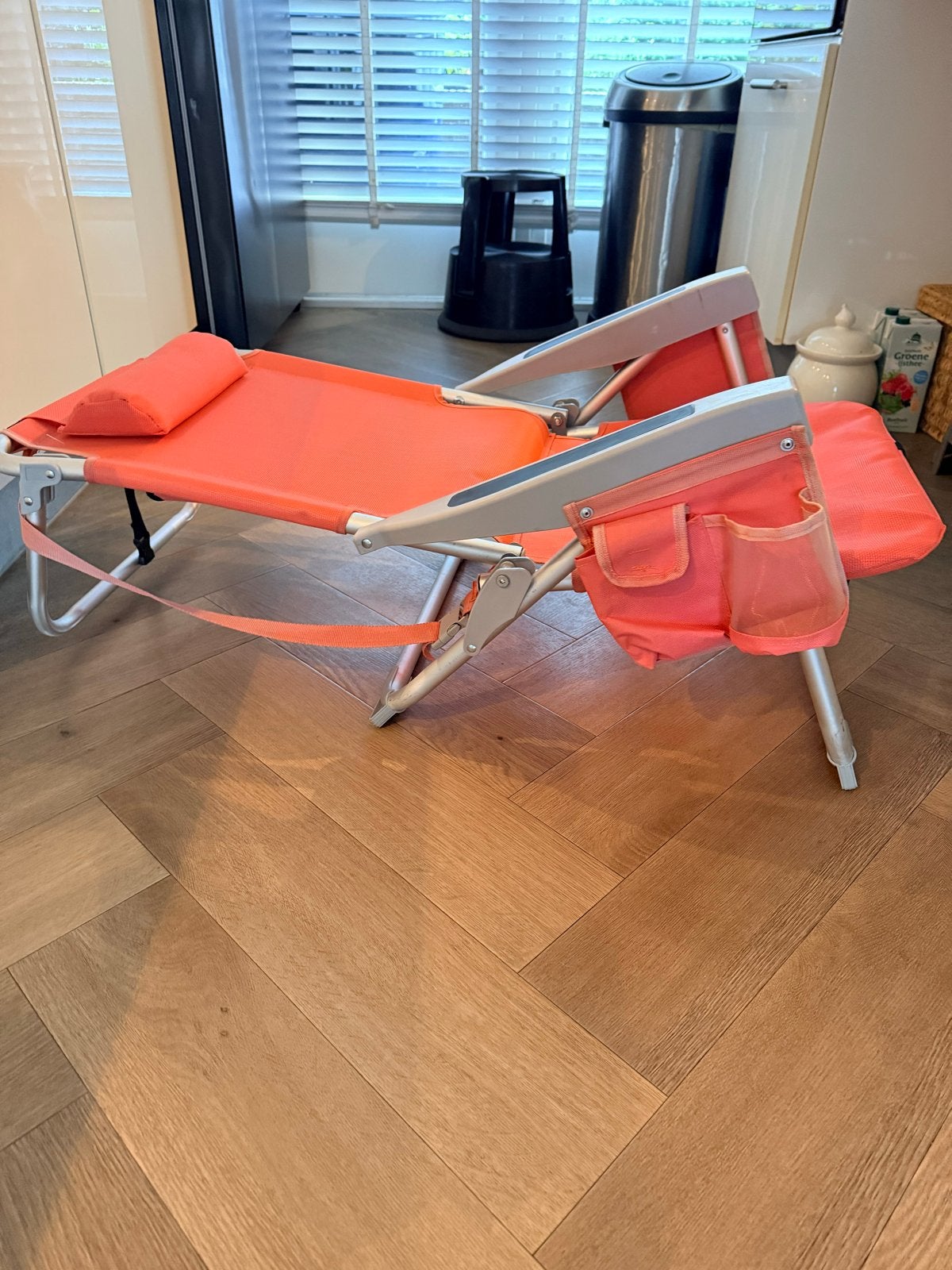 Opvouwbare strandstoel/ligbed met rugzakfunctie, Tuin en Terras, Hangmatten, Ophalen, Gebruikt, Eenpersoons, Inklapbaar