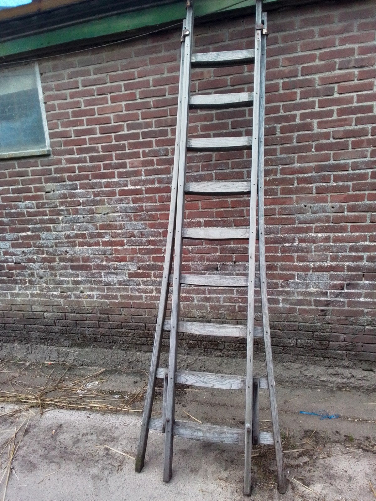 houten schuifladder 2X 250 cm, Ophalen, Gebruikt, Ladder, Opvouwbaar of Inschuifbaar