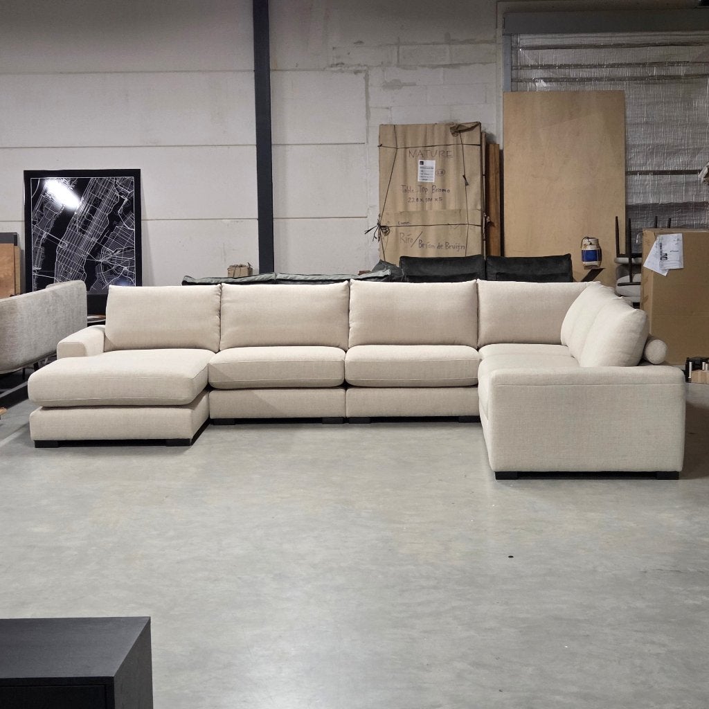 Mooie beige japandi stijl hoekbank u opstelling NIEUW, Ophalen, Nieuw