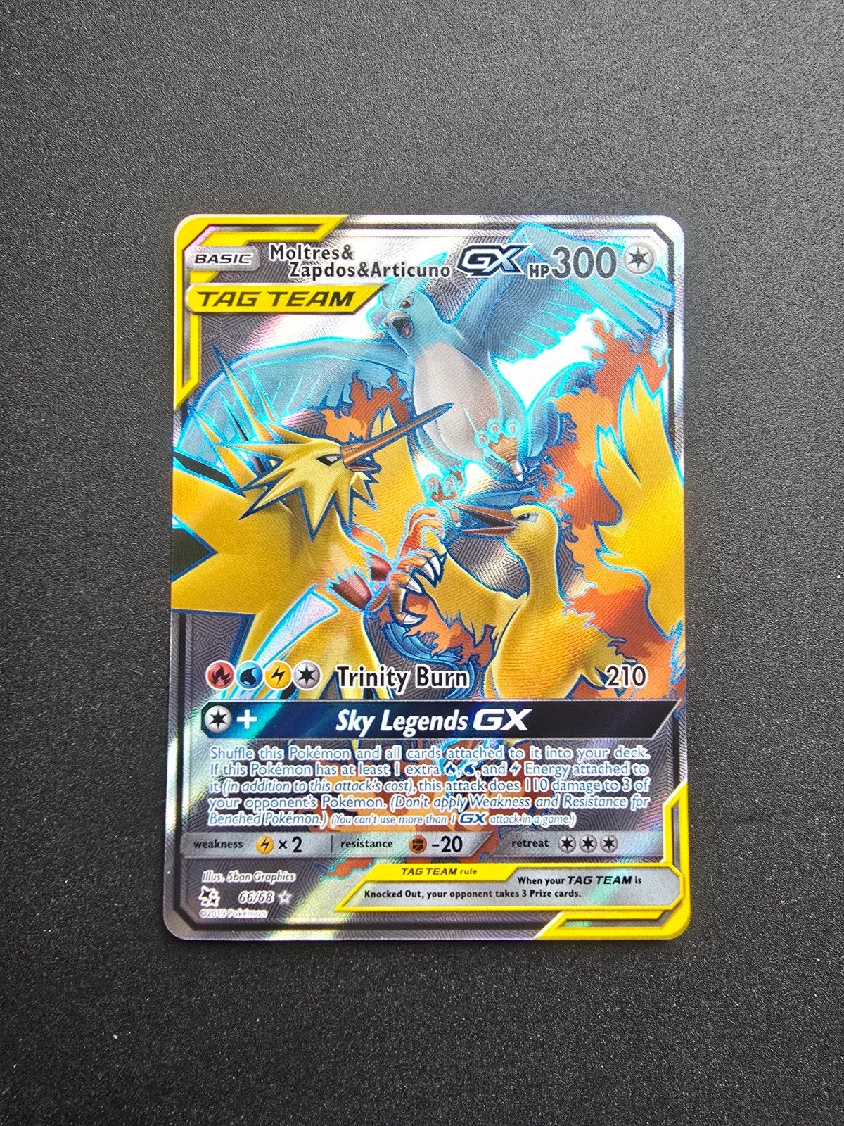 Moltres & Zapdos & Articuno GX (Full Art) 66/68 Hidden Fates, Ophalen of Verzenden, Nieuw, Losse kaart