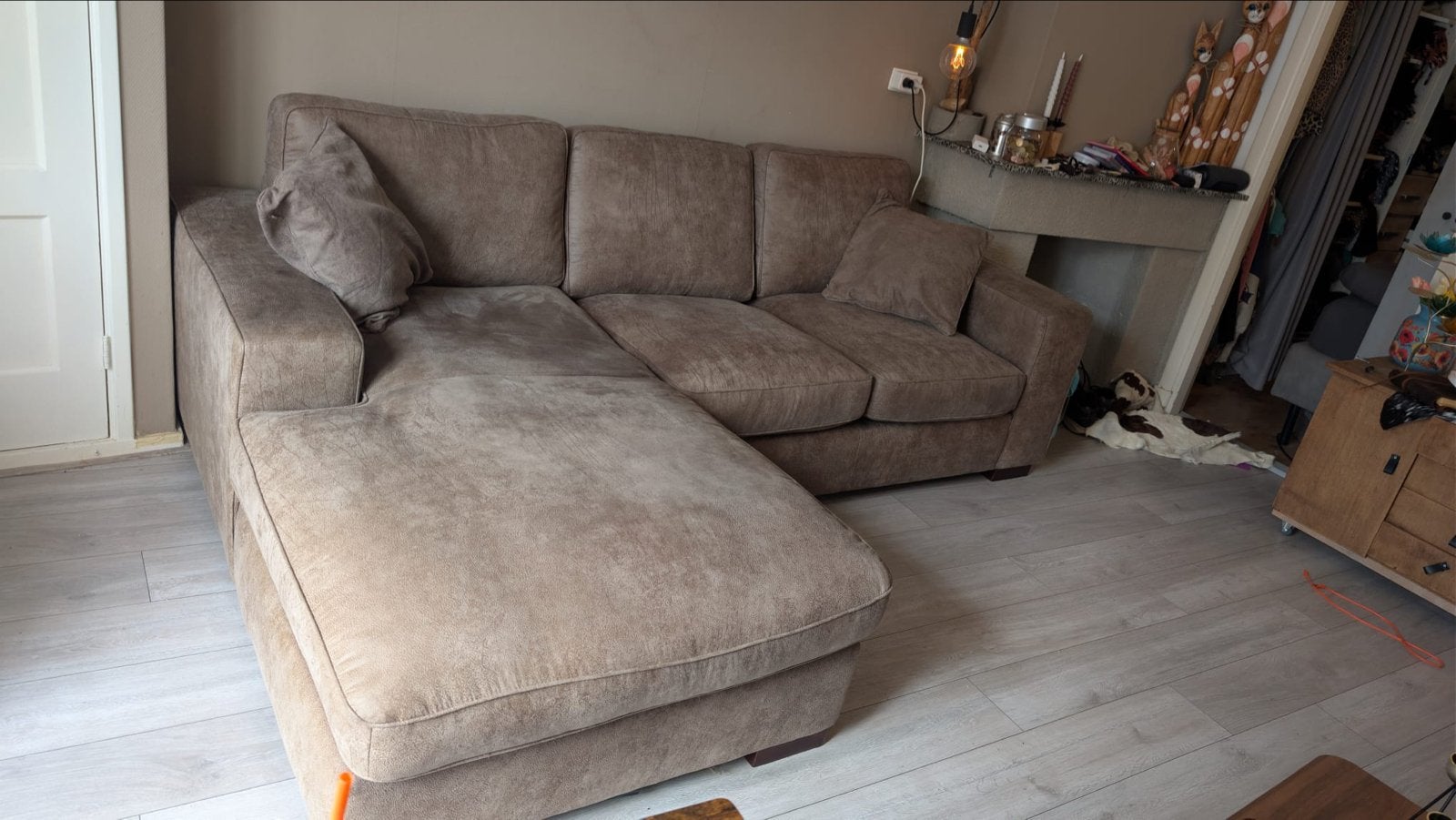 Comfortabele hoekbank met chaise longue, Huis en Inrichting, Banken | Bankstellen, Ophalen, Overige materialen, Gebruikt, 125 tot 150 cm