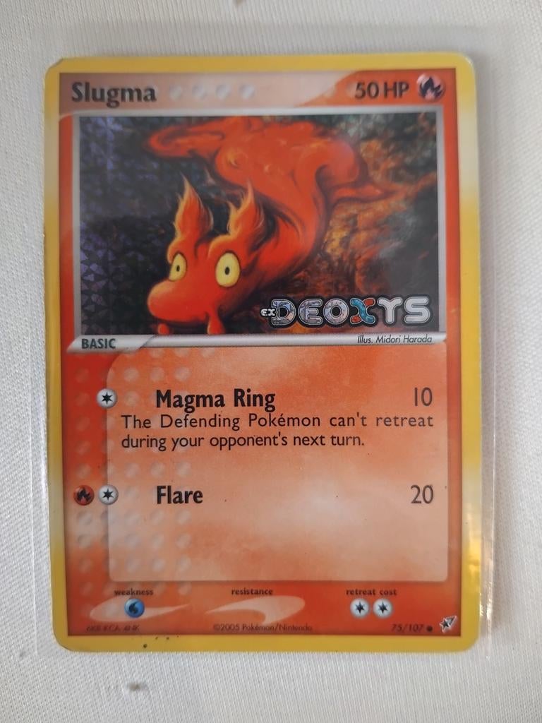 Pokémon Kaart Slugma 75/107 Deoxys stamped, Ophalen of Verzenden, Gebruikt, Losse kaart, Foil
