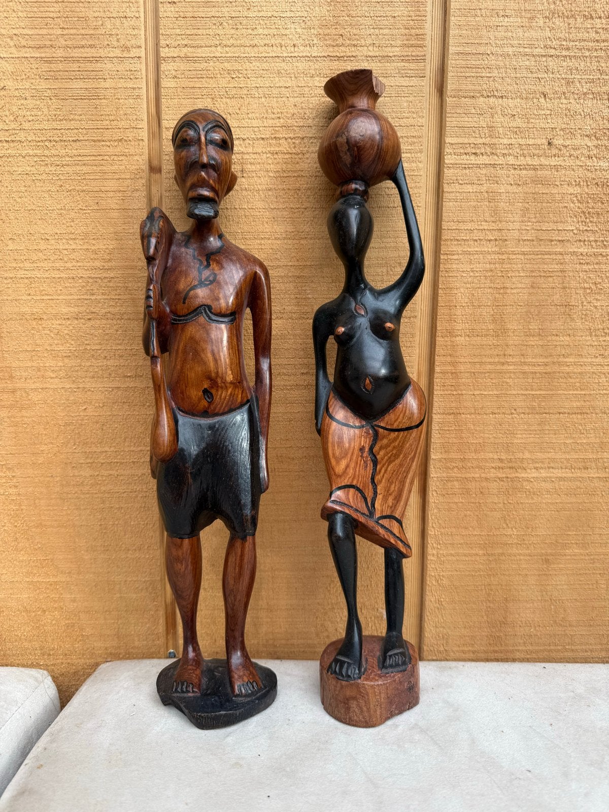 Afrikaanse houten beelden - Man en vrouw, Hout, Bruin, Afrika, Ophalen of Verzenden