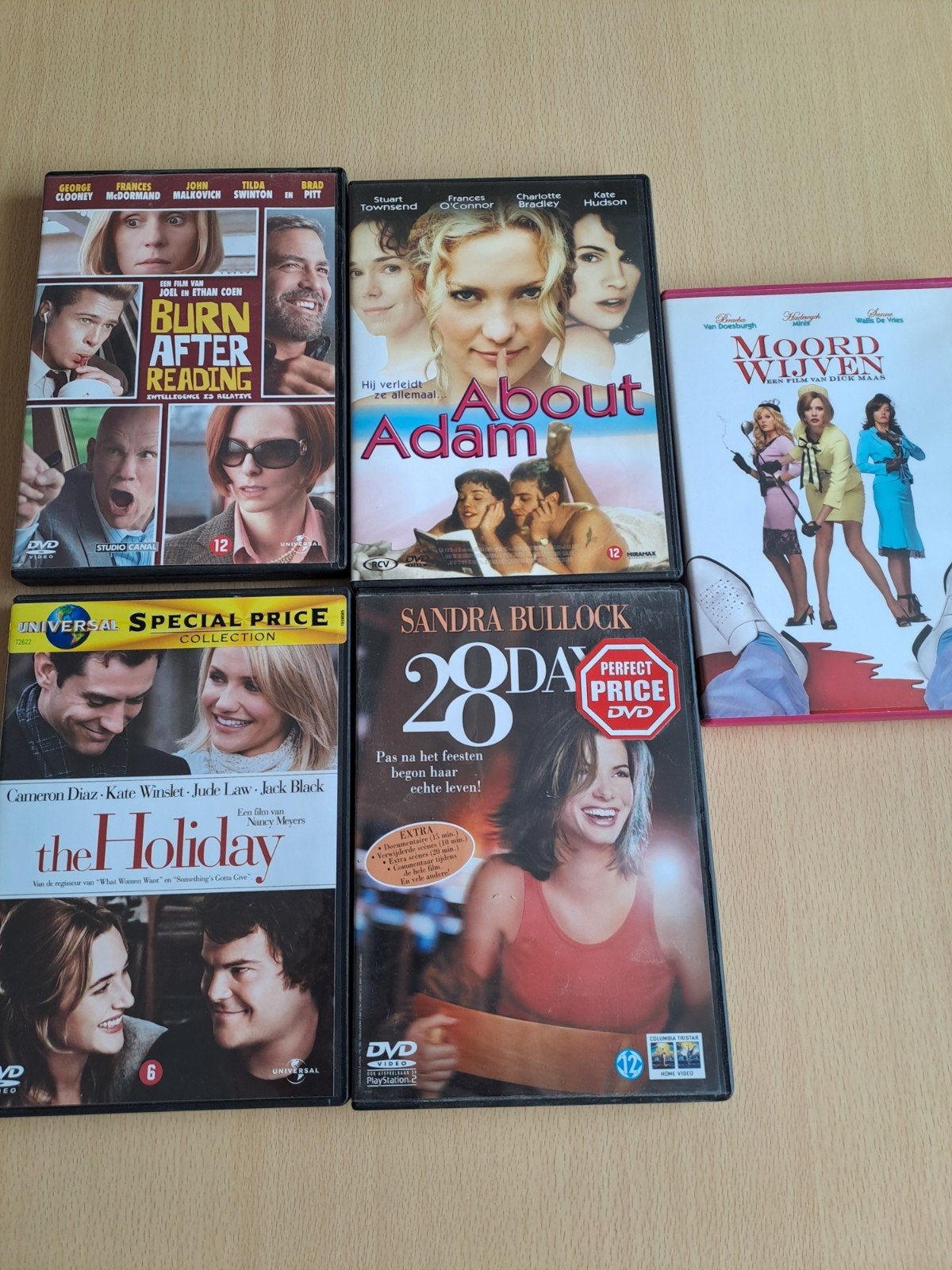 dvd Holiday,Burn after reading,28 days,about adam,moordwijve, Alle leeftijden, Ophalen of Verzenden, Zo goed als nieuw