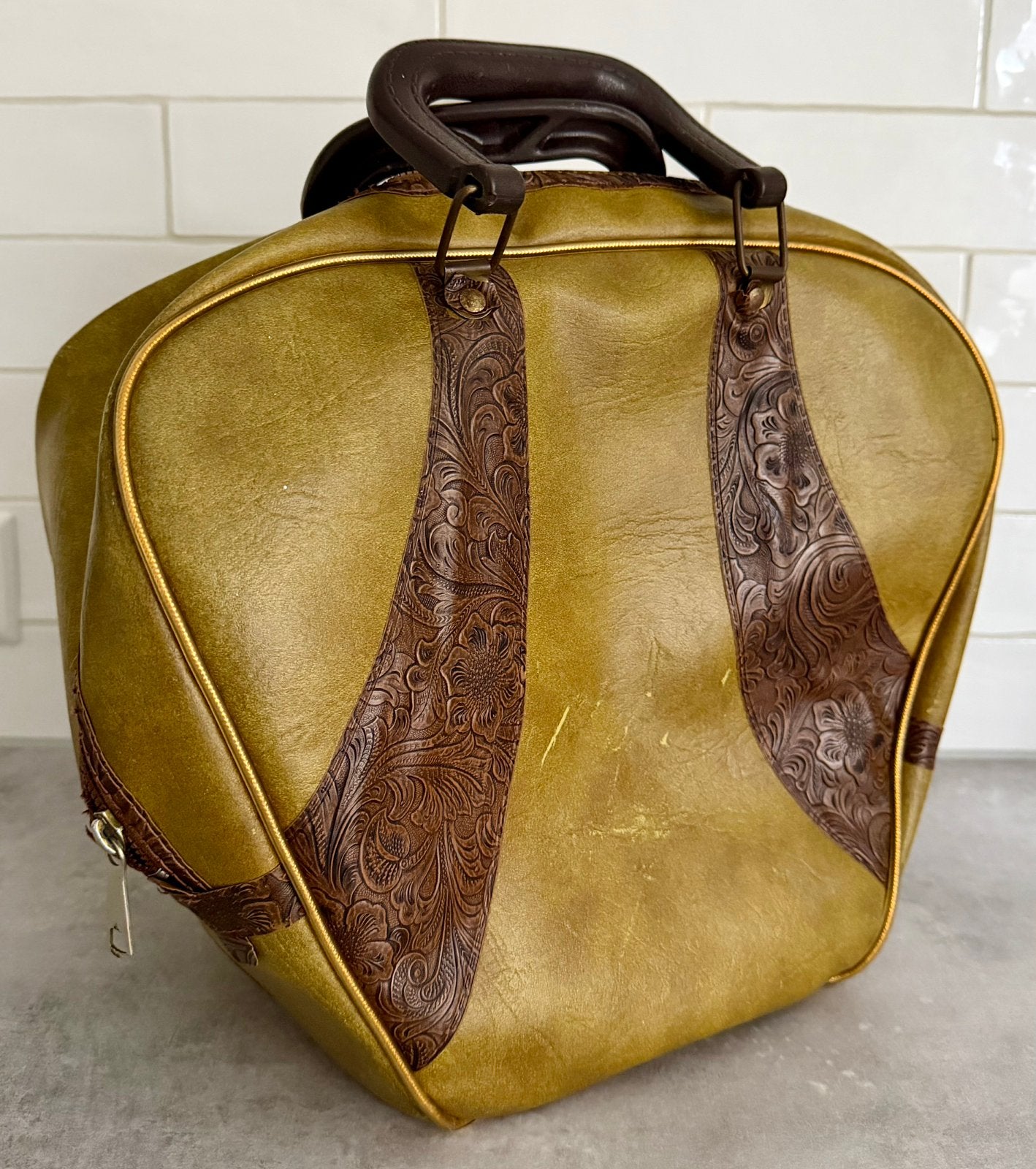 Vintage bowlingtas, jaren ‘60. Mosgroen, Sport en Fitness, Bowlen, Ophalen of Verzenden, Gebruikt, Tas