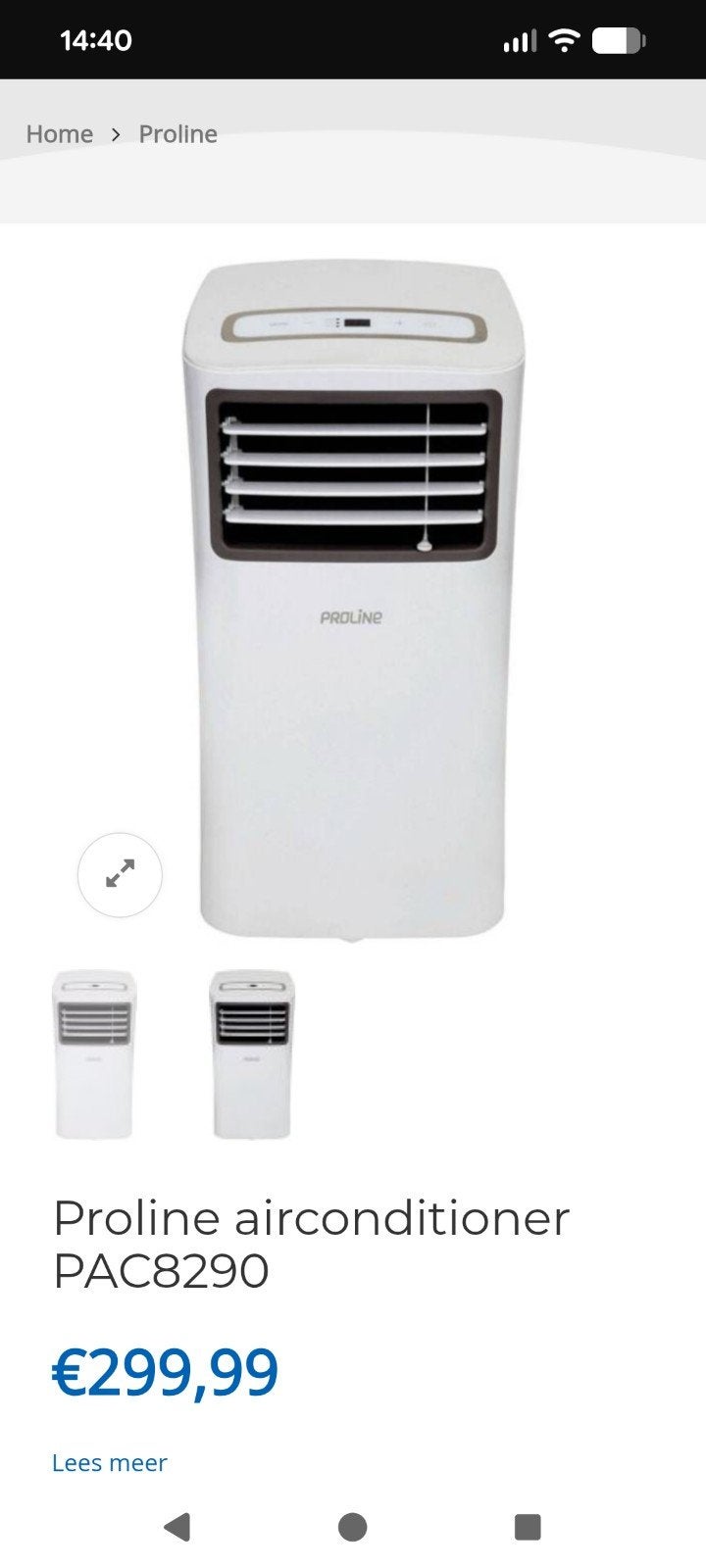 ProLine PAC8290 Mobiele Airconditioner - 8000 BTU, Ophalen, Minder dan 60 m³, Timer, 3 snelheden of meer