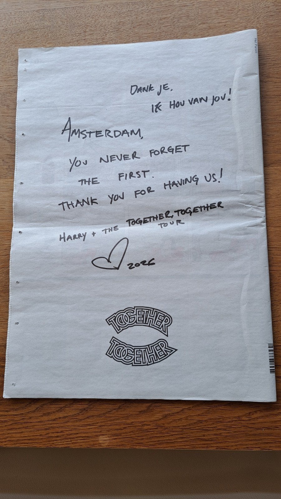 Harry Styles - Parool 6 juni, Verzenden, Zo goed als nieuw, Krant