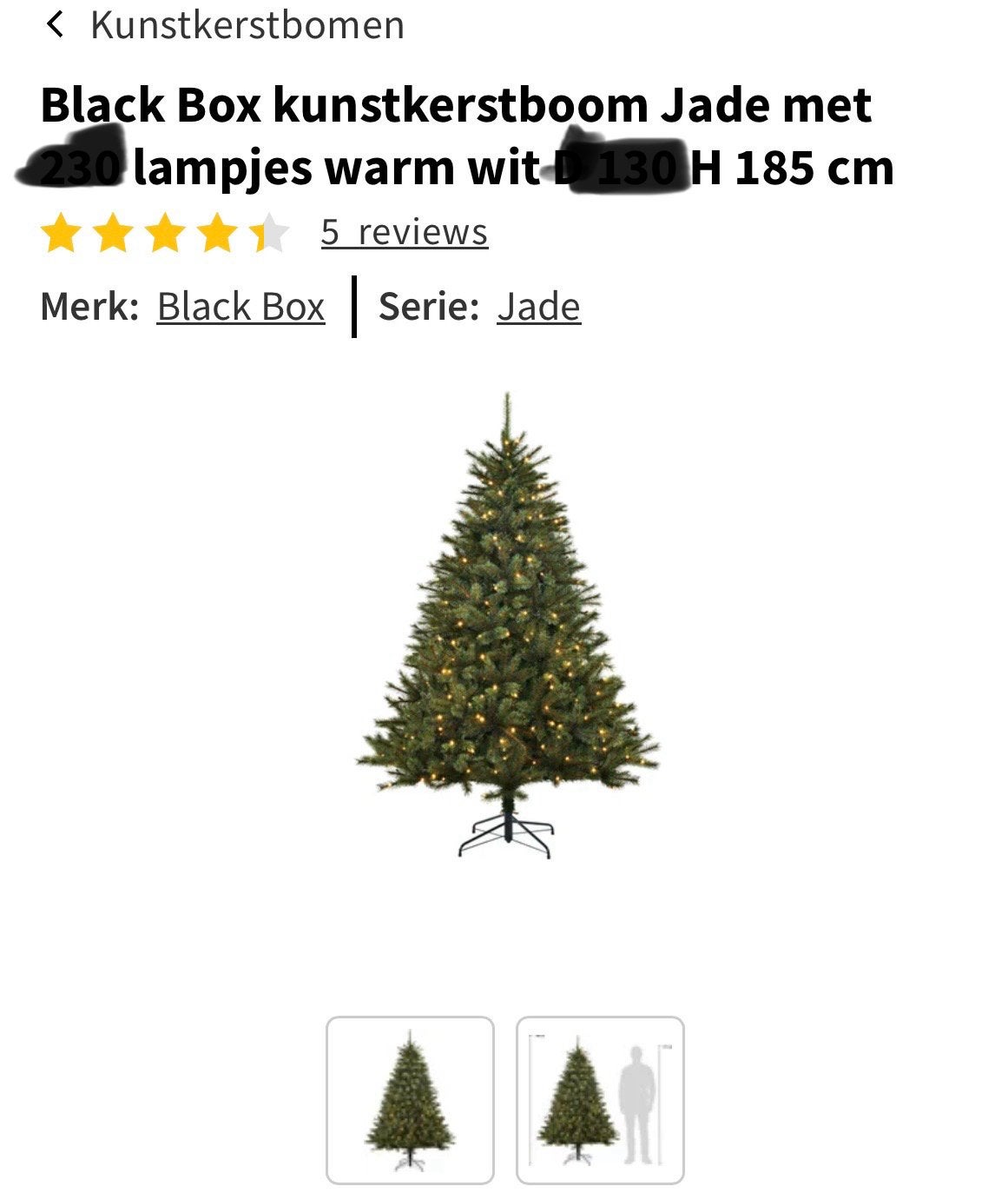 Intratuin kerstboom Jade 185cm hoog met ledlampjes, Ophalen, Nieuw