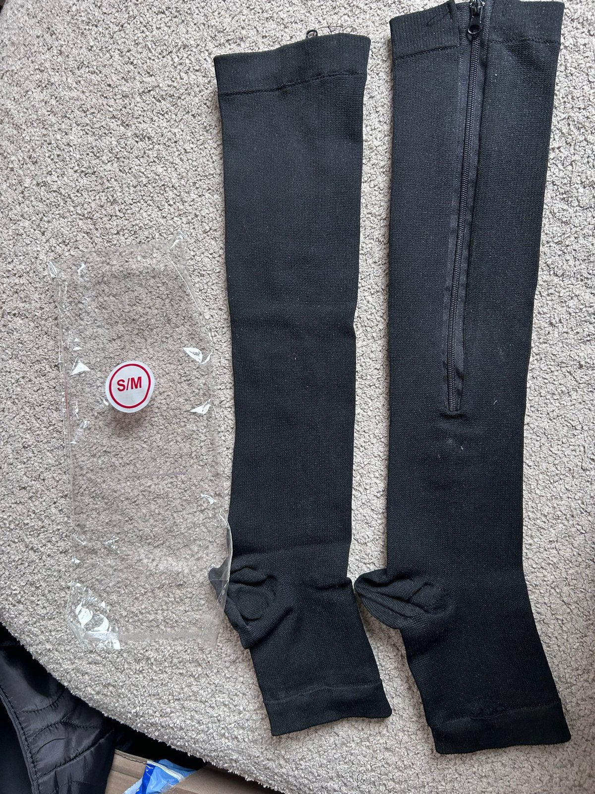 Zwarte compressiekousen S/M met rits, Legging, Maat 36/38 (S), Zwart, Nieuw