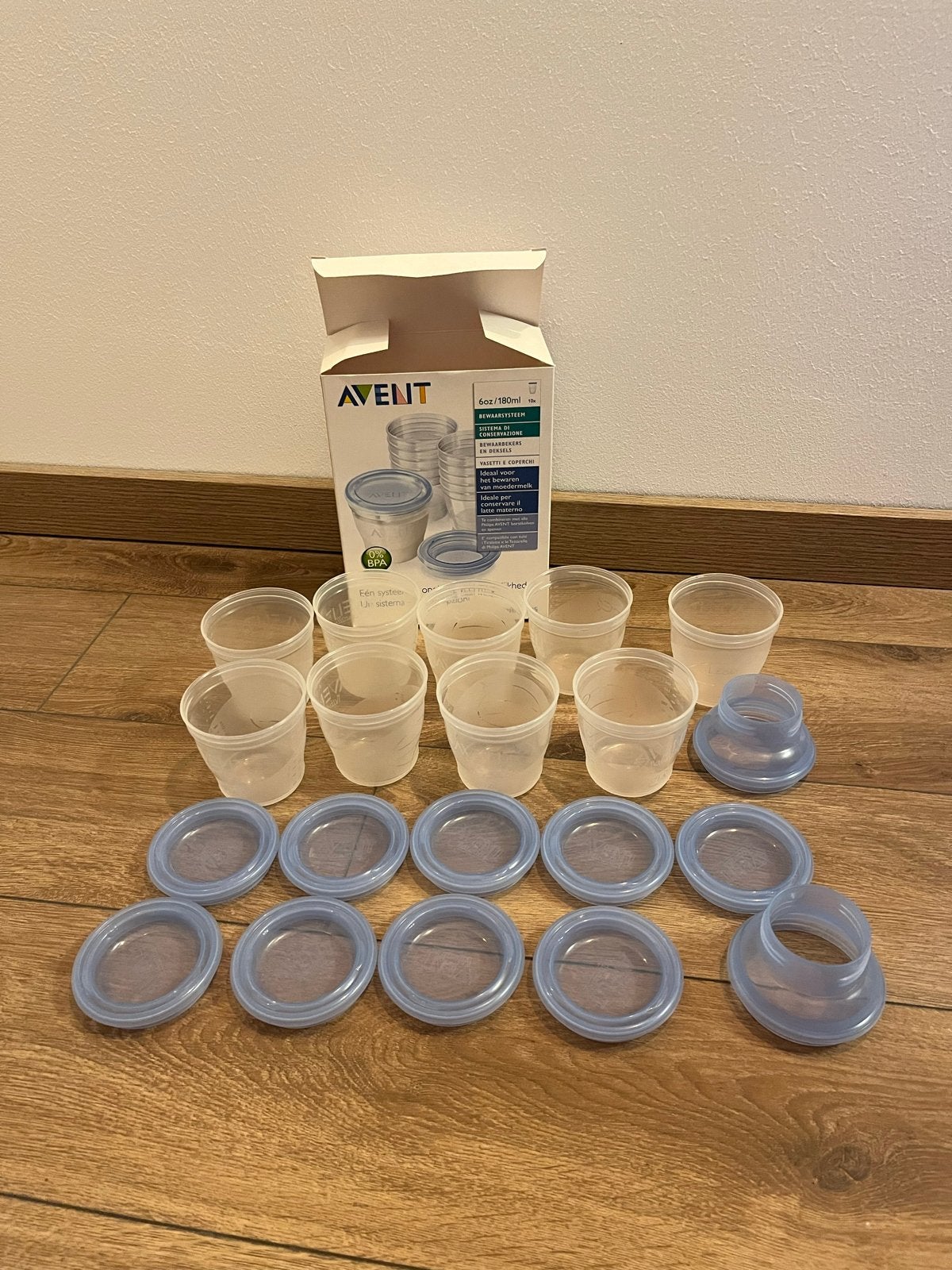 Philips Avent bewaarbekers en deksels (9 stuks), Bewaarbakje, Zo goed als nieuw, BPA-vrij, Philips Avent