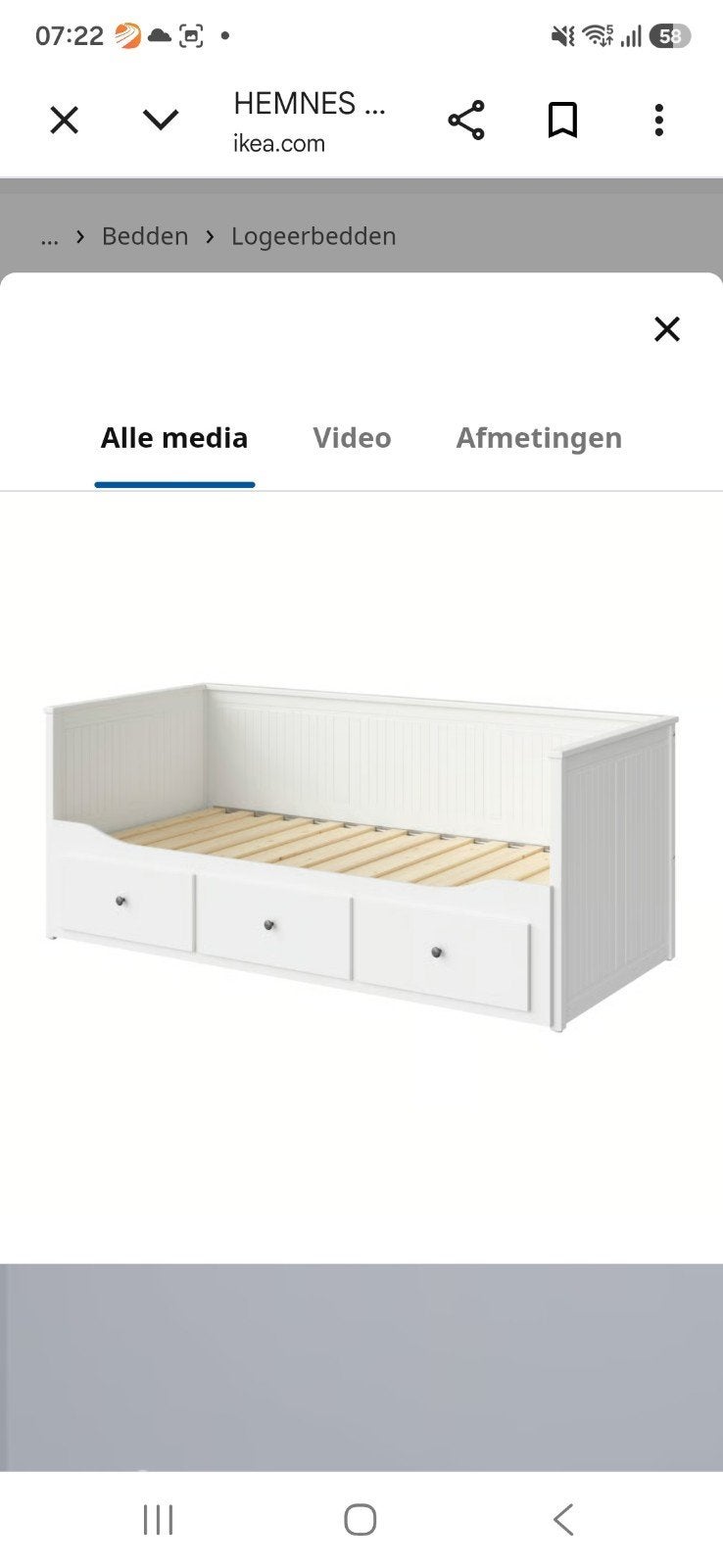 Hemnes  bedbank met 3 lades, wit, 80cm bij 200 cm., Ophalen, Wit, Tweepersoons, Zo goed als nieuw
