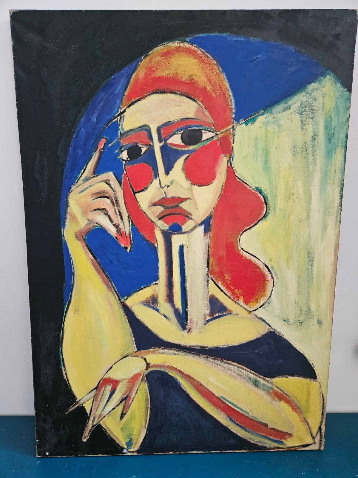 Modern Portret Schilderij - Levendige Kleuren, Ophalen of Verzenden, Olieverf, Op houten frame, Portret
