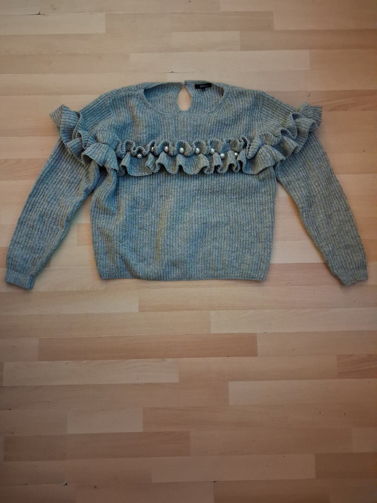 Unika Paris trui met ruches en parels - Maat TU, Ophalen of Verzenden, Zo goed als nieuw, Grijs, Unika Paris