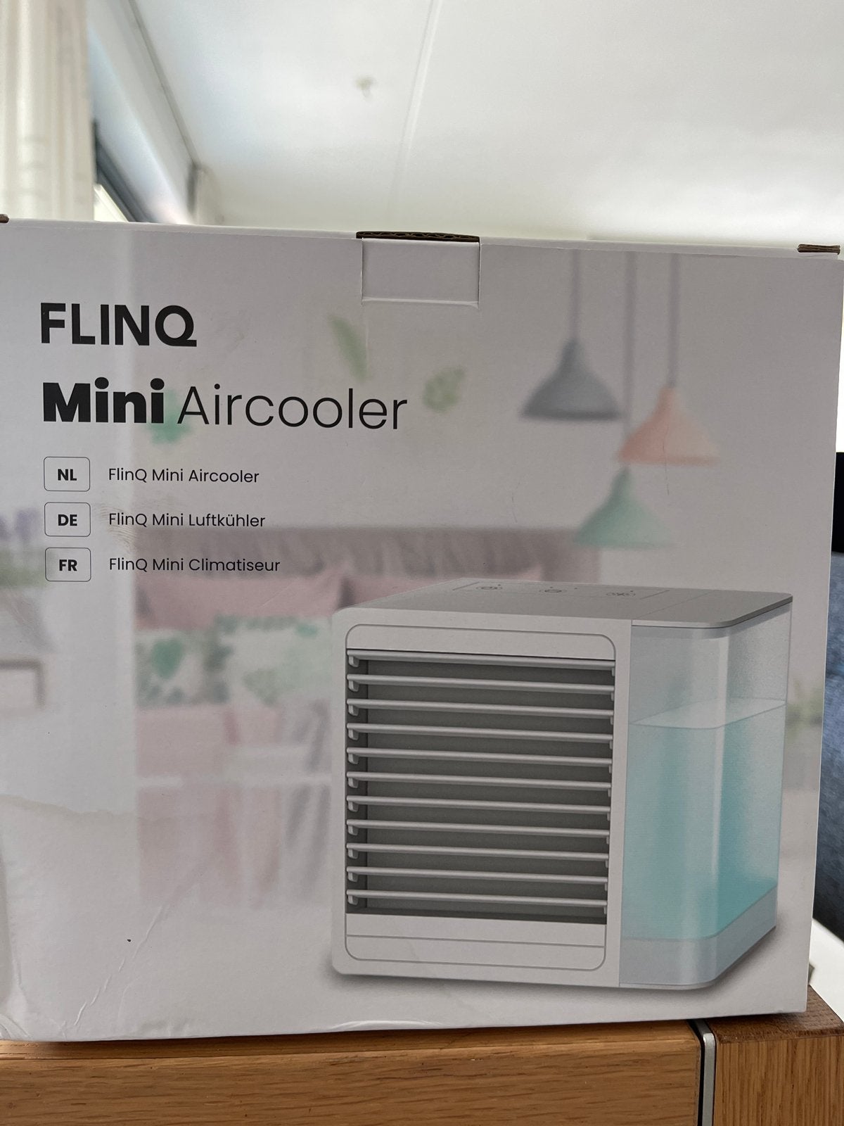 FLINQ Mini Aircooler - Compacte en veelzijdige koeler, Tafel- of Grondventilator, Minder dan 60 m³, 2 snelheden, Ventileren