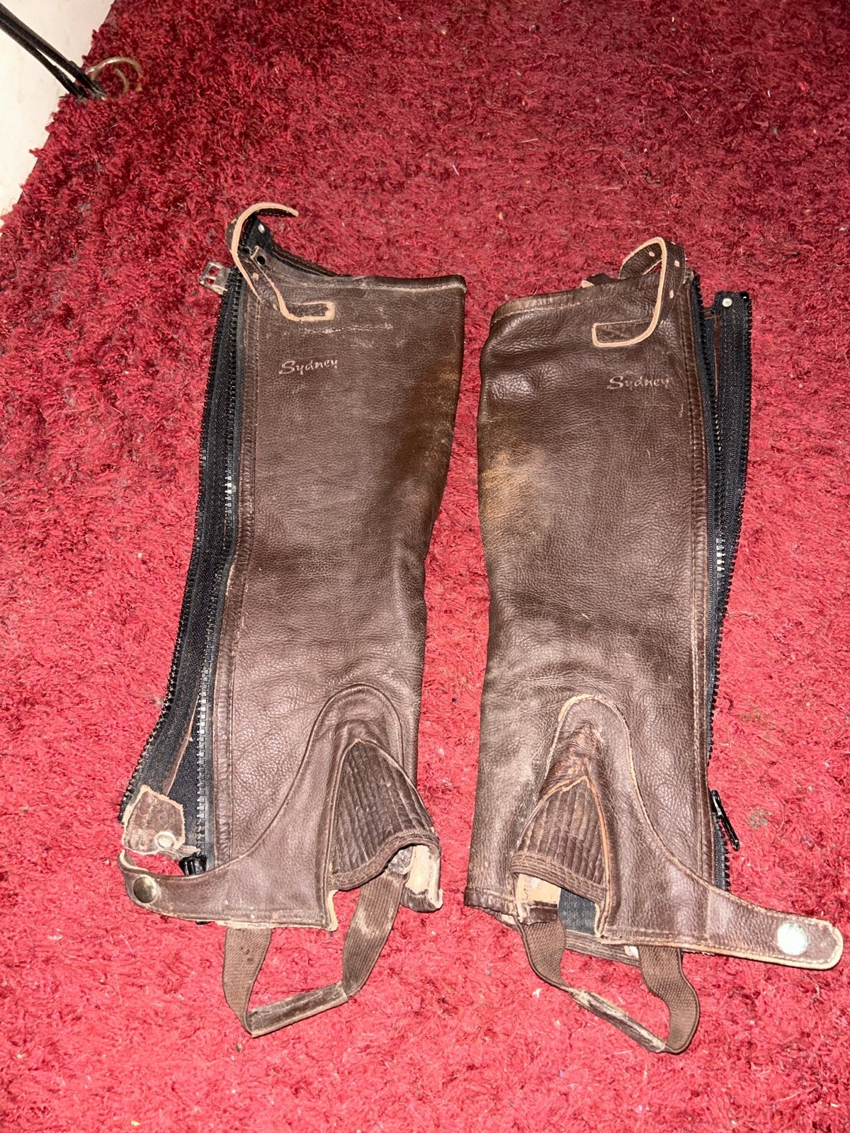 Bruine lere chaps maat M, Dieren en Toebehoren, Ophalen of Verzenden, Gebruikt, Veelzijdigheid