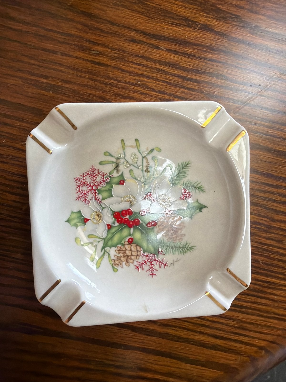 Vintage Porseleinen Kerst Asbakje - Handgeschilderd, Ophalen
