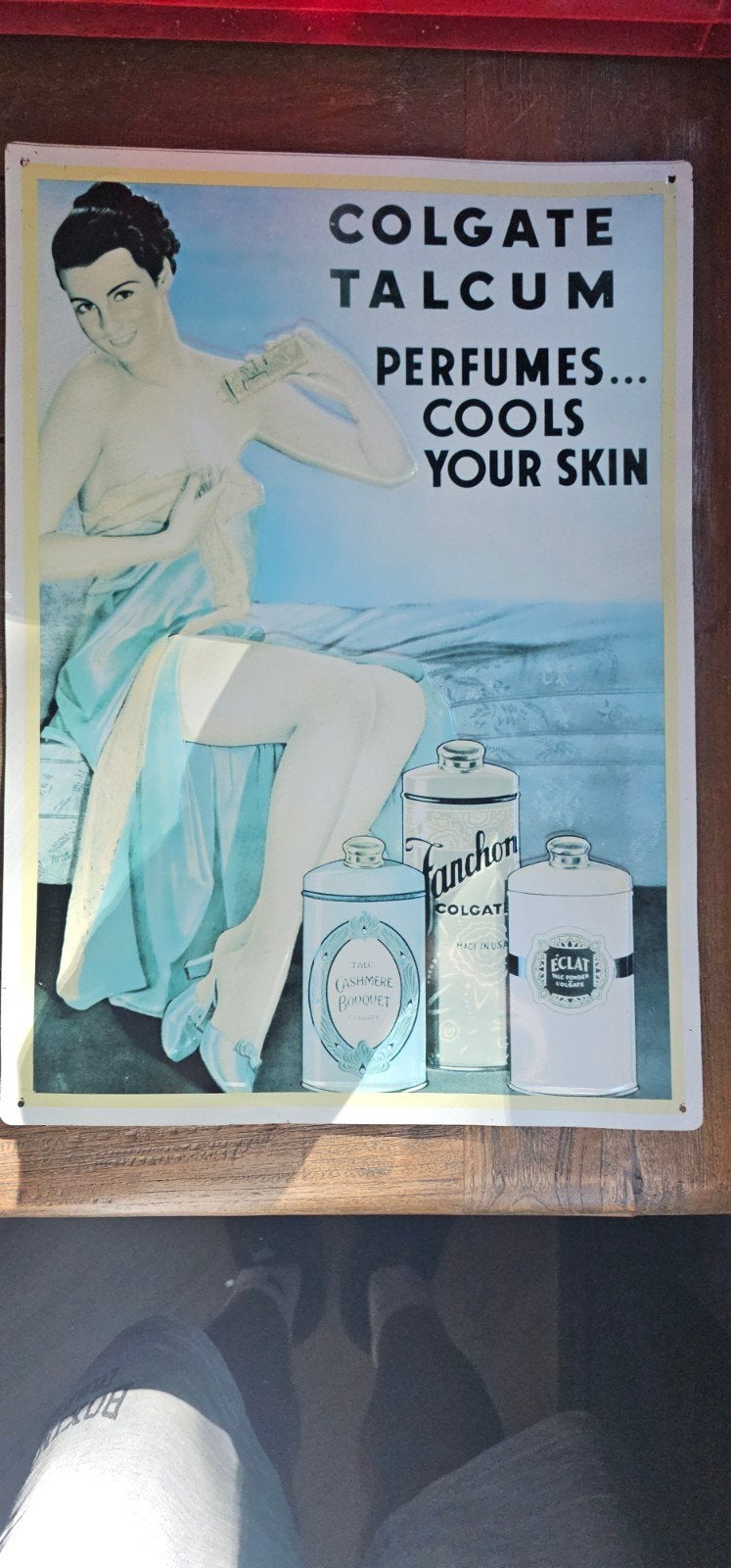Vintage Colgate Talcum Poeder Reclamebord, Ophalen of Verzenden