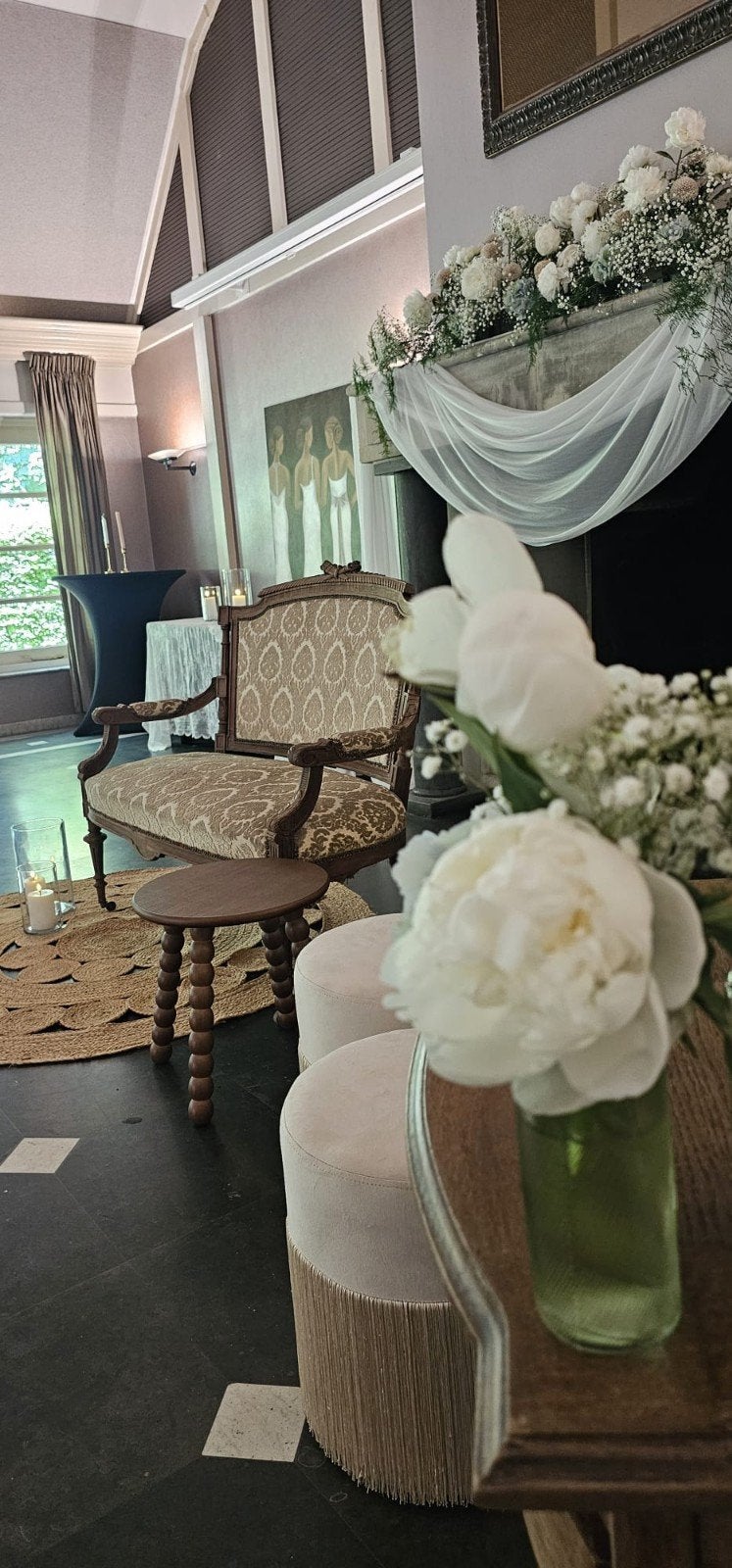 Prachtig antiek trouw bankje huren wedding, Ophalen, Gebruikt, Geboorte of Huwelijk