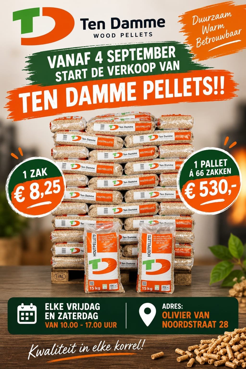 Ten Damme Houtpellets - Duurzaam en Betrouwbaar, 6 m³ of meer, Ophalen of Verzenden, Overige houtsoorten, Blokken