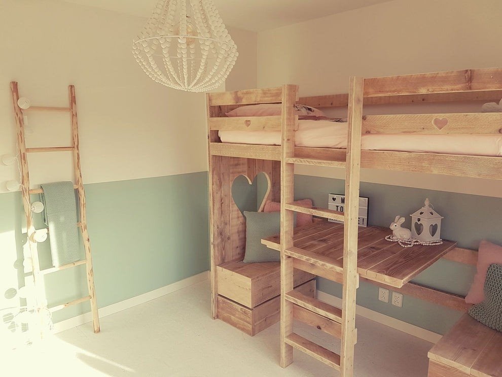 Steigerhouten hoogslaper, Ophalen, Eenpersoons, 200 cm, 180 tot 200 cm