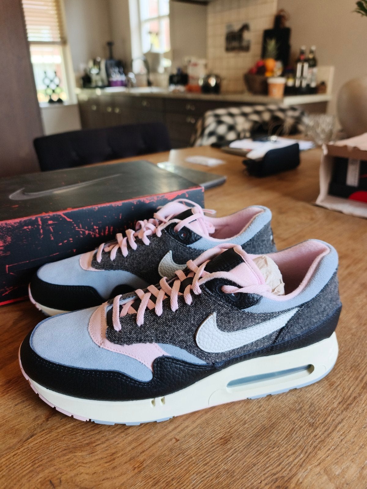 Nike Air Max 1 '86 PRM Big Bubble Black Denim Nieuw mt 45.5., Zwart, Nike, Nieuw, Ophalen of Verzenden