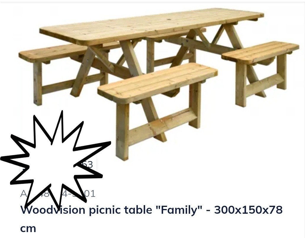 Grote picknicktafel 300x15078 cm, Tuin en Terras, Picknicktafels, Ophalen, Rechthoekig, Hout