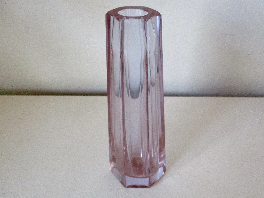 Roze Moser kristallen vaas gefacetteerde vase glas art deco, Ophalen of Verzenden