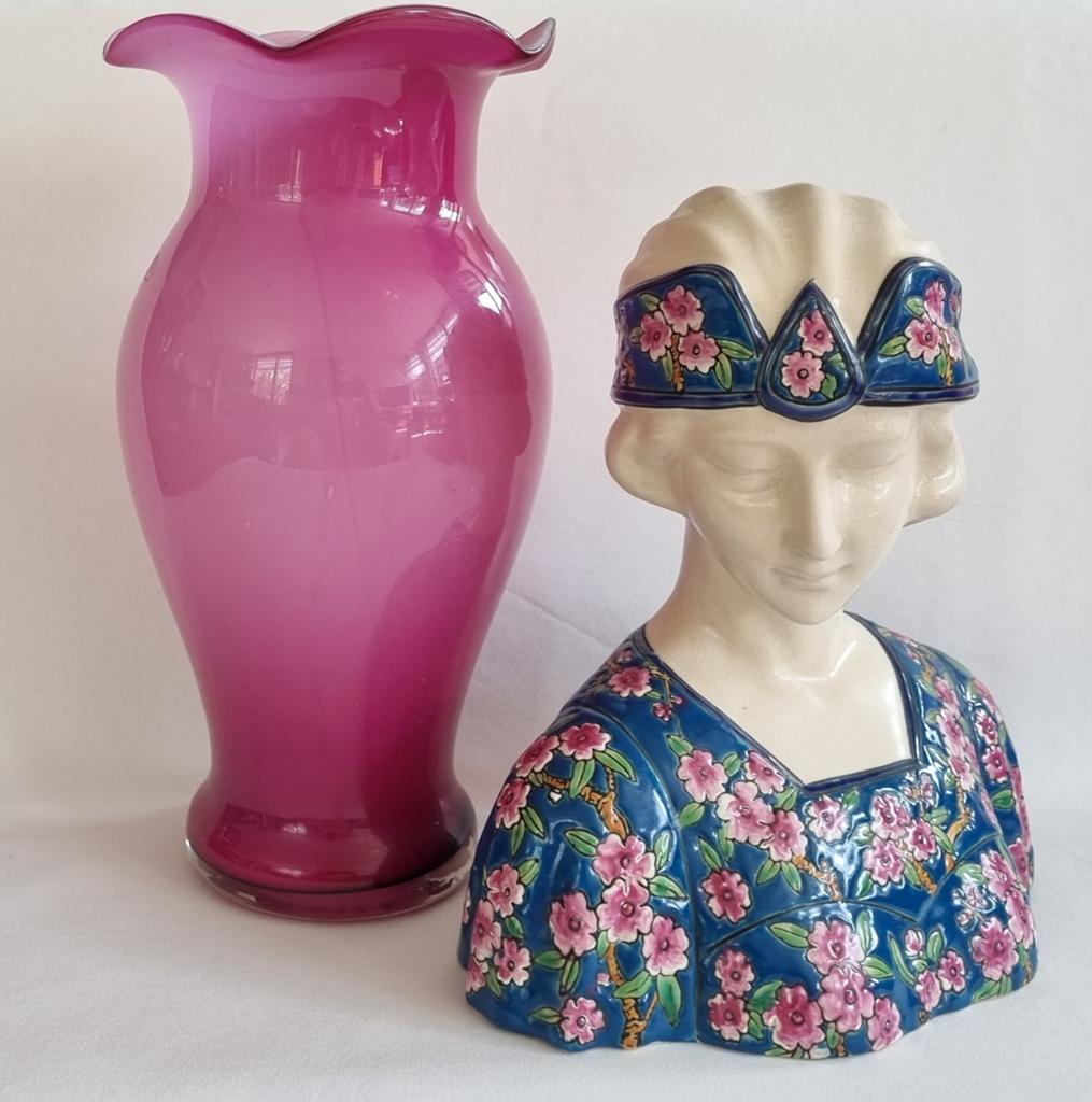 Stelvia Opaline Fiorentina vaas roze wit geschulpte rand, Ophalen of Verzenden, Overige kleuren, Glas, Minder dan 50 cm