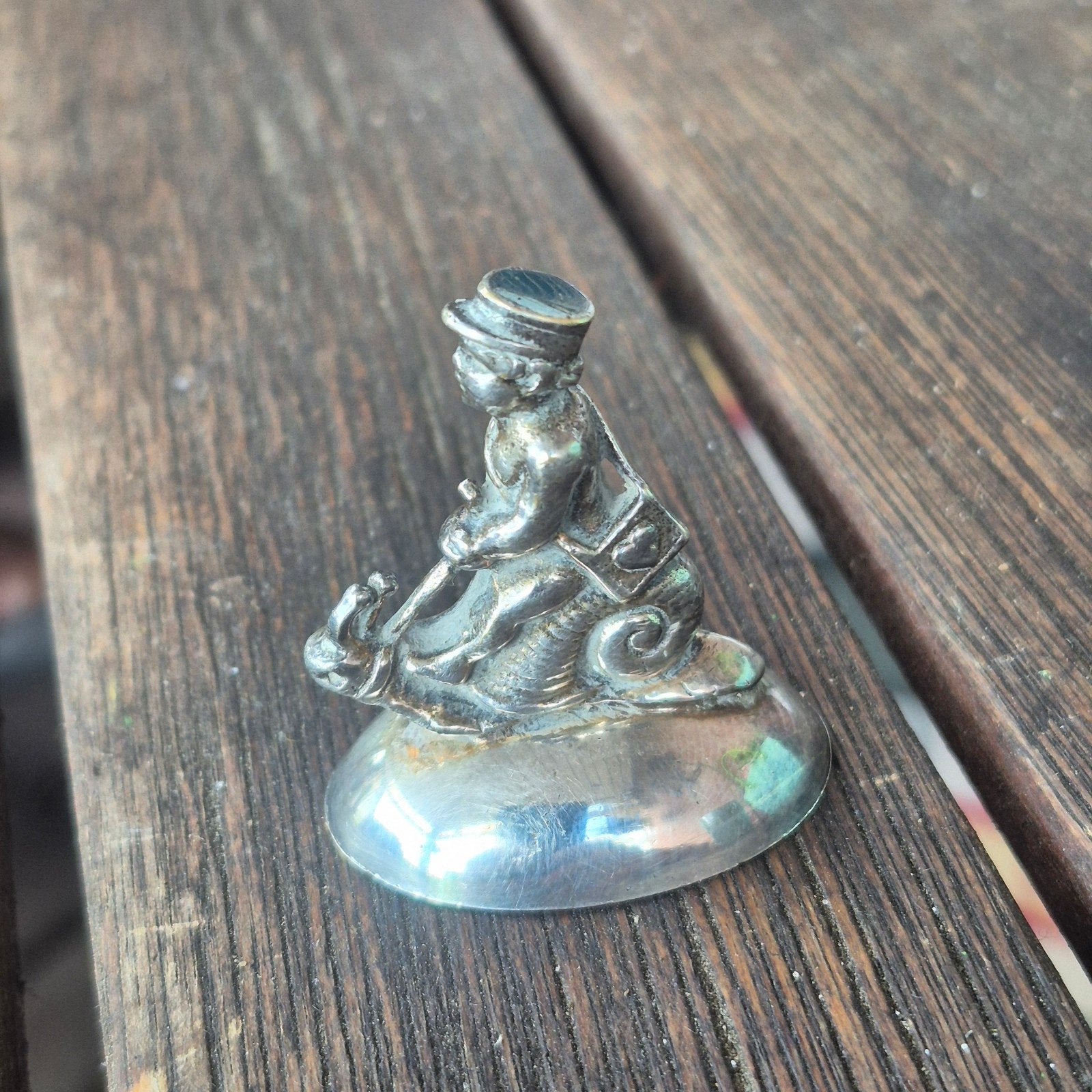 Vintage Zilveren Beeldje: Jongen met Hond, Antiek en Kunst, Ophalen of Verzenden