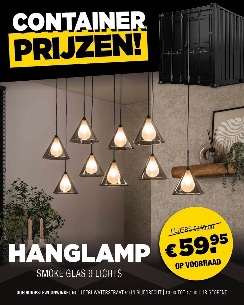 Mooie Hanglamp Smoke Glas 9 Lichts - 80% Korting!, Huis en Inrichting, Lampen | Hanglampen, Ophalen of Verzenden, Nieuw, Glas