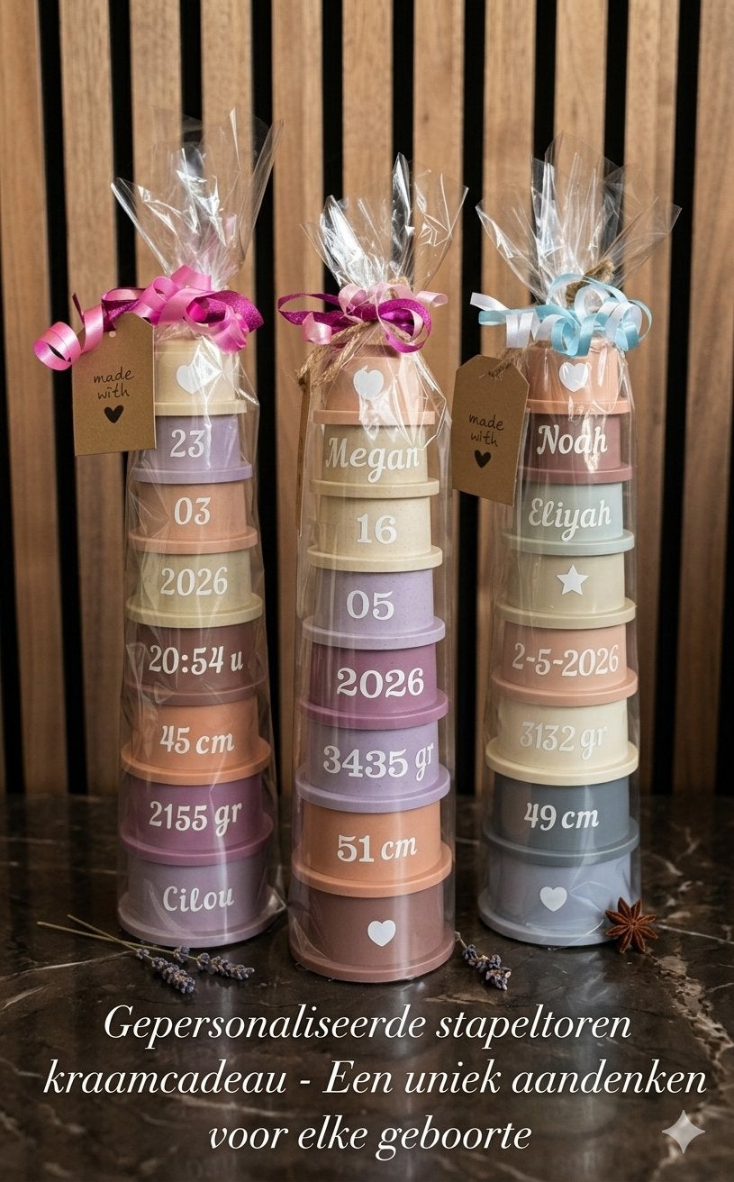 Stapeltoren baby kraamcadeau gepersonaliseerd, Ophalen of Verzenden, Nieuw