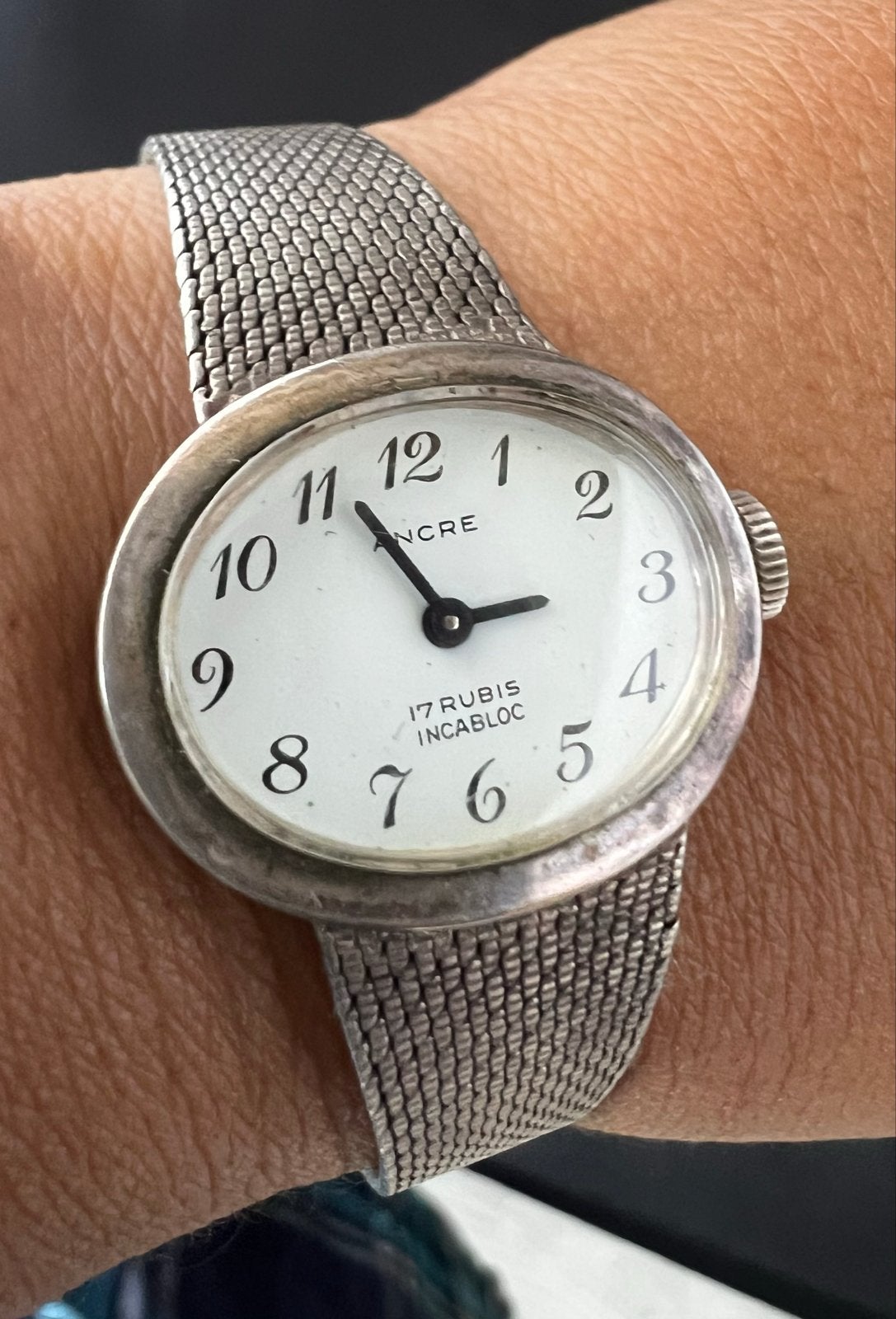 Vintage Ancre 17 Rubis Incabloc Dameshorloge Zilver 835, Overige merken, Staal, Gebruikt, Polshorloge