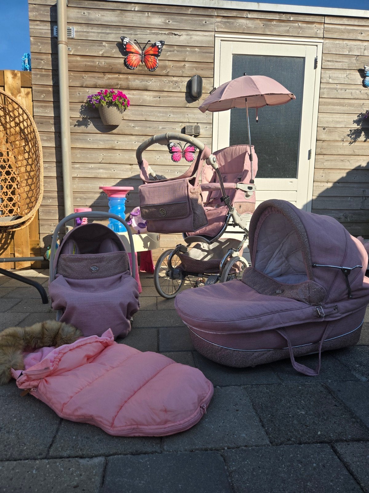 Roze Bebecar Kinderwagenset, Gebruikt, Combiwagen, Verstelbare duwstang, Ophalen