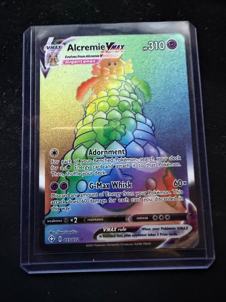 Alcremie VMAX Rainbow Rare Pokémon Kaart (073/072), Hobby en Vrije tijd, Ophalen, Zo goed als nieuw, Losse kaart, Foil