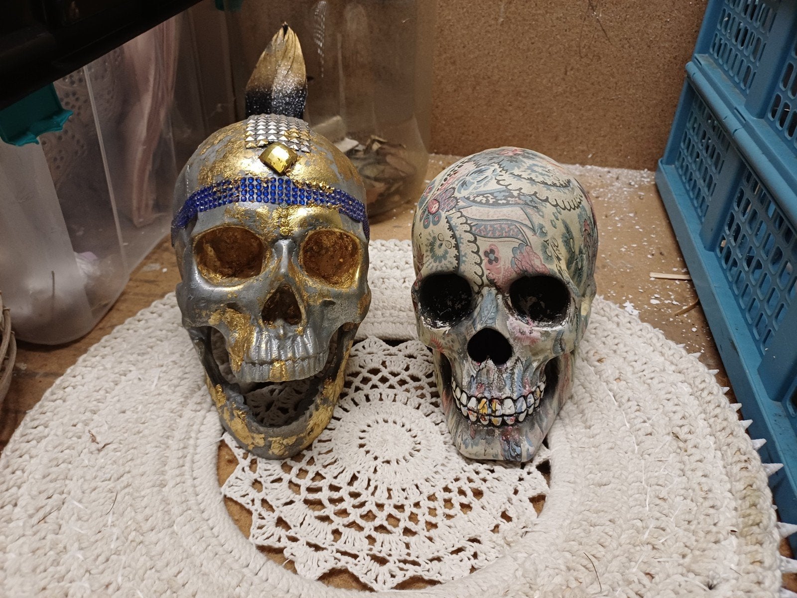 Decoratieve schedels: goud/zilver en tattoo-stijl, Huis en Inrichting, Woonaccessoires | Overige, Meerkleurig, Overige stijlen