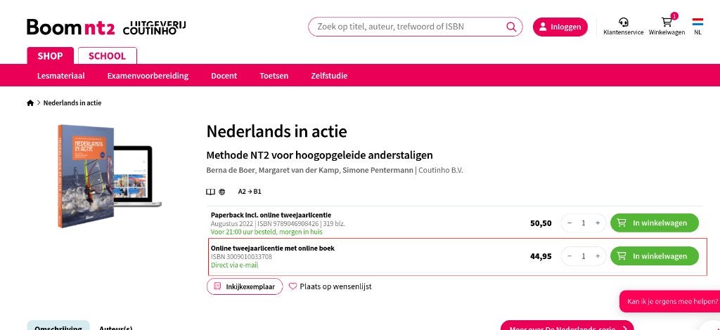 Nederlands in actie - Online tweejaarlicentie + boek, Onbekend, Nieuw, Ophalen of Verzenden, Alpha
