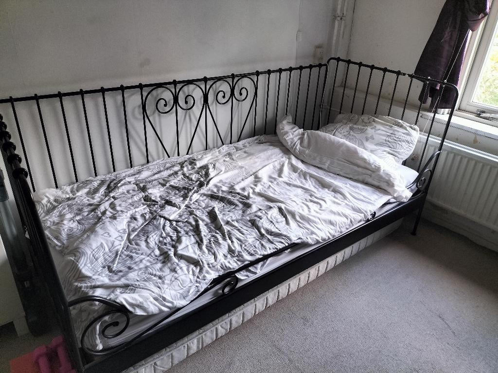 IKEA Meldal bed met lattenbodum, matras en dekbed, 85 tot 100 cm, Gebruikt, 180 cm of meer, Ophalen